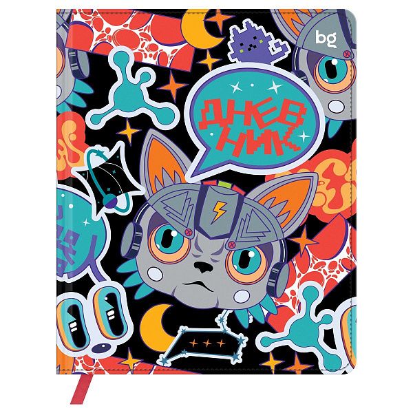 Дневник 1-11 кл. 48л. (твердый) BG "Cyber cat", иск. кожа (балакрон), печать, ляссе