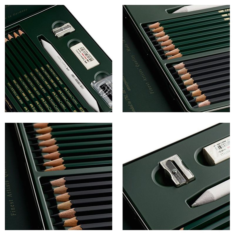 Набор карандашей ч/г Faber-Castell "Pitt Graphite Matt" и "Castell 9000", 20 предметов, заточен., метал. кор.