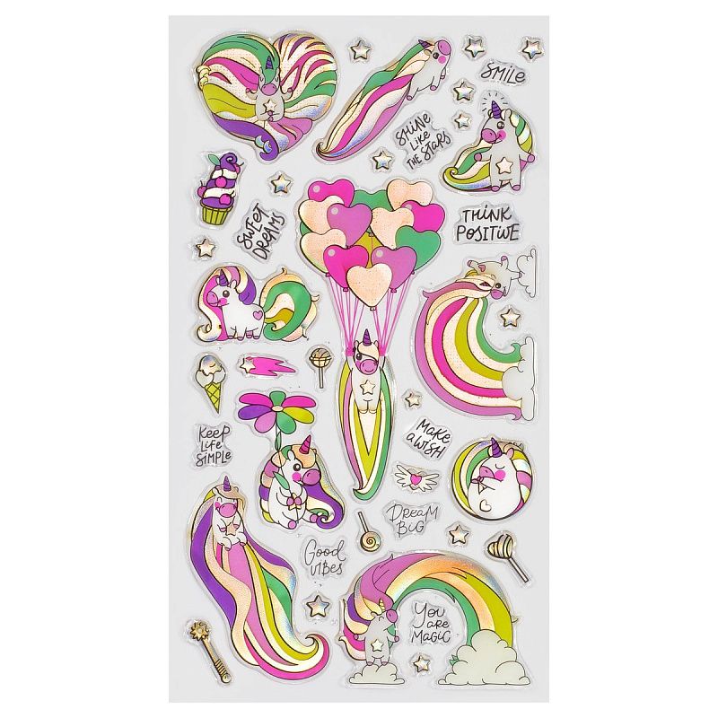 Наклейки гелевые MESHU "Rainbow unicorn", 10*23 см, пакет европодвес