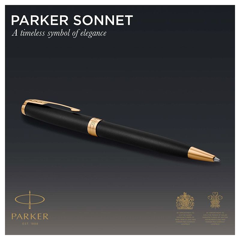 Ручка шариковая Parker "Sonnet Matte Black GT" черная, 1,0мм, поворот., подарочная упаковка 