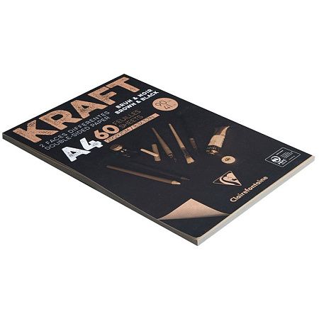 Скетчбук - блокнот 60л., А4 Clairefontaine "Kraft", на склейке, верже,черный/крафт, 90г/м2