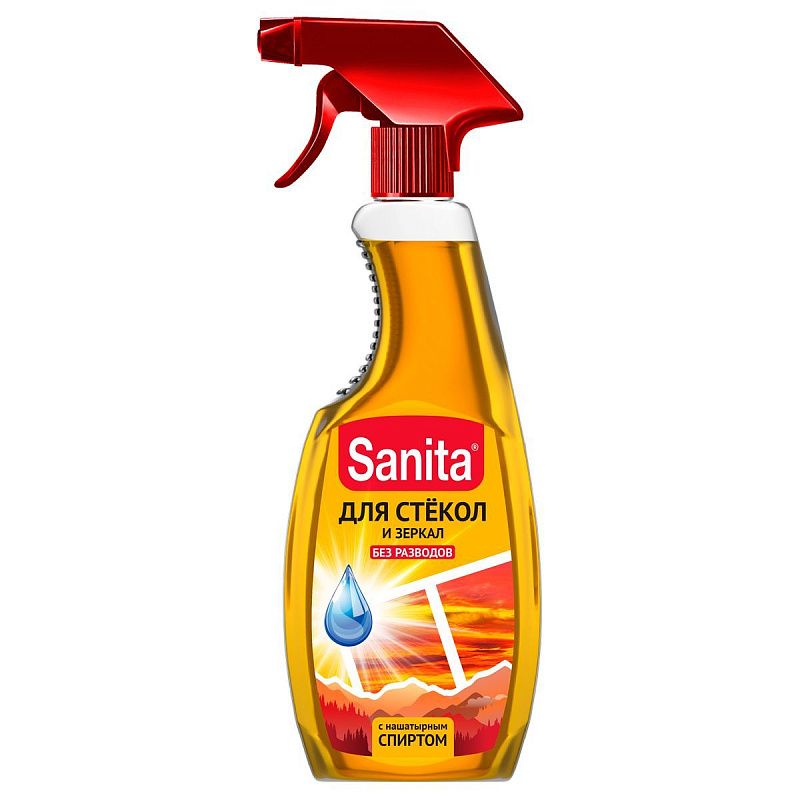 Средство для мытья стекол Sanita, "Красный апельсин", с нашатырным спиртом, спрей, 500мл 