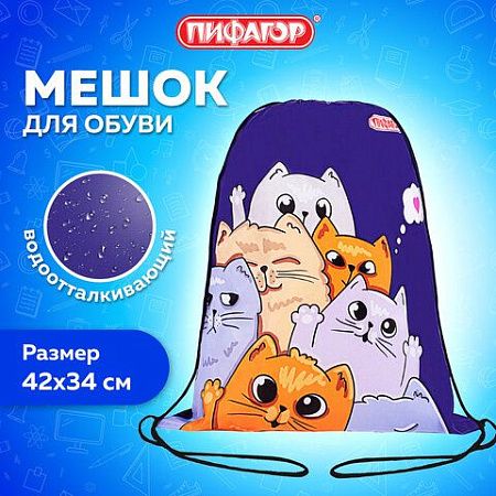 Мешок для обуви ПИФАГОР, 1 отделение, 40х32 см, Cats greetings, 272382 