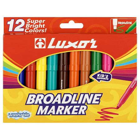 Фломастеры Luxor  "Broadline", 12цв., утолщенные, смываемые, картон, европодвес
