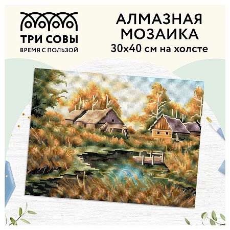 Алмазная мозаика ТРИ СОВЫ "Осень в деревне", 30*40см, холст, картонная коробка с пластиковой ручкой