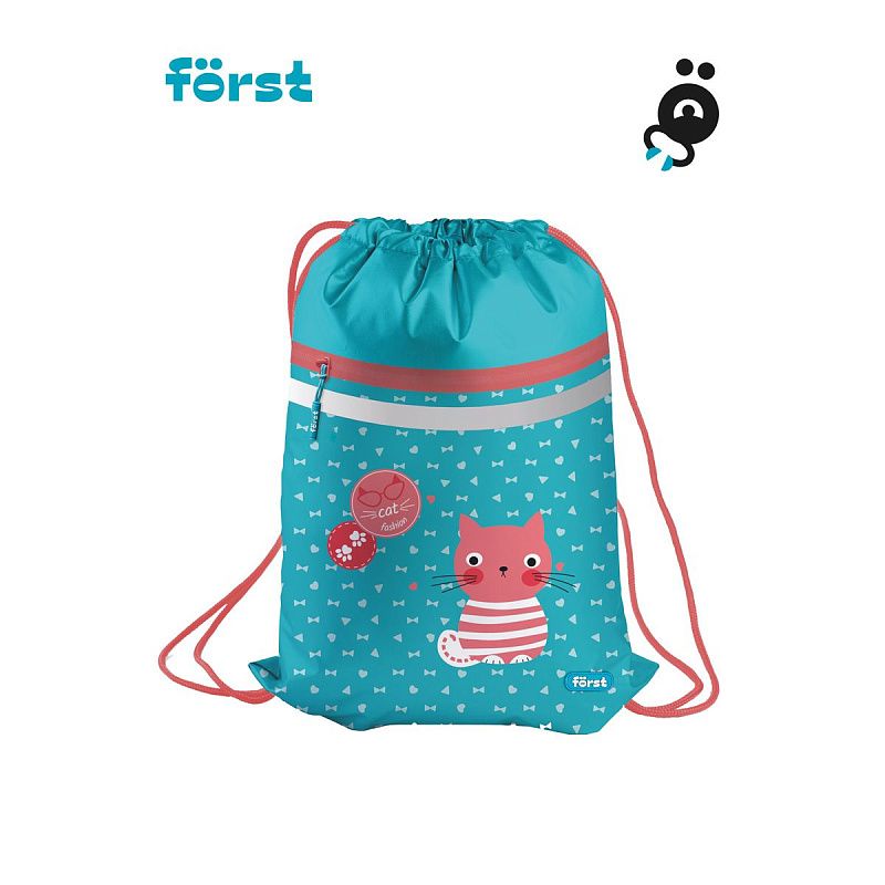 Мешок для обуви 1 отделение Först "Orange cat", 350*460мм, вентиляционная сеточка, светоотражающая лента, карман на молнии 