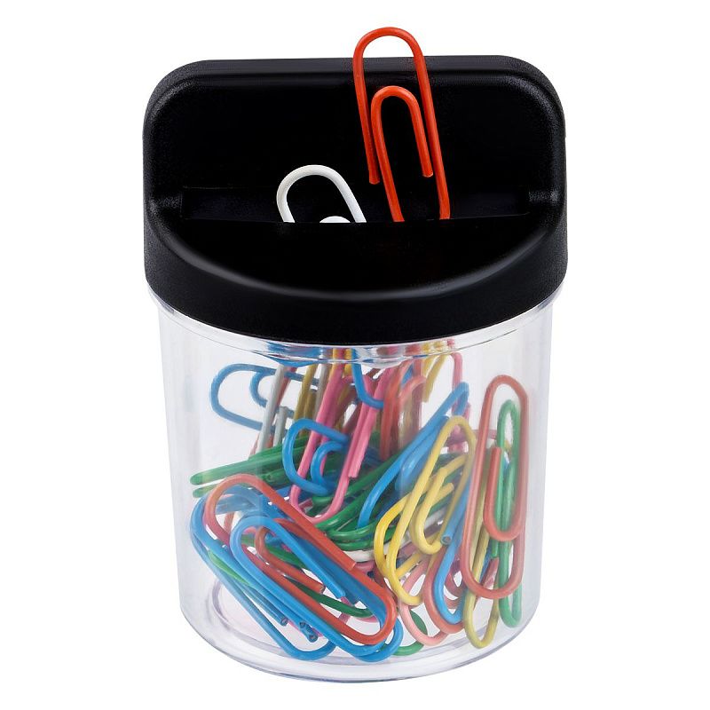 Скрепочница магнитная СТАММ, 50 цветных скрепок, прозрачный корпус, картонная коробка