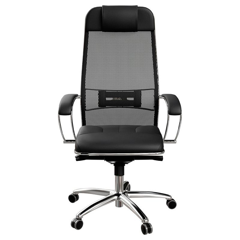 Кресло руководителя Метта "Samurai" SL-1, сетка TS + кожа Infinity, черная, синхромеханизм качания, мультиблок, A.2.1.49