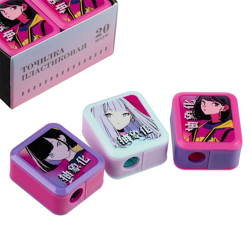 Точилка пластиковая MESHU "МК_Anime", 1 отверстие, ассорти 