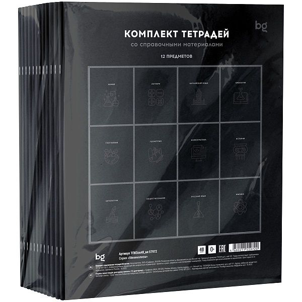 Комплект (12 шт.) предметных тетрадей 48л. BG "Минимализм", выб.лак