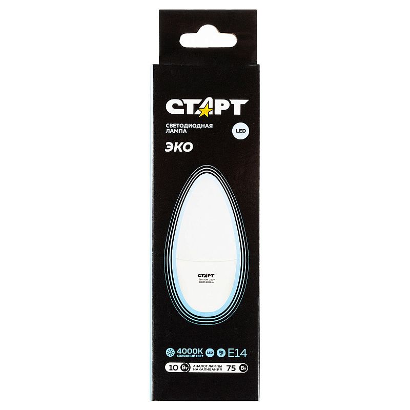Лампа светодиодная Старт LED, серия "WS" 10W40, тип С "свеча", E14, 4000К, нейтральный свет, 25000ч