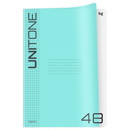 Тетрадь 48л., А4 клетка BG "UniTone. Neon", пластиковая обложка, неон голубой