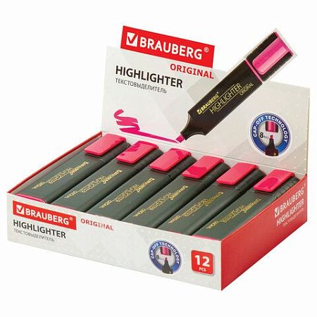 Текстовыделитель BRAUBERG "ORIGINAL", РОЗОВЫЙ, линия 1-5 мм, 151683 
