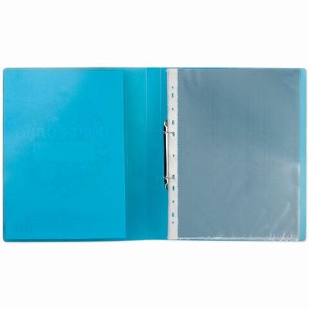 Папка для портфолио школьника, 2 кольца, 20 файлов, пластик, полупрозрачный, синяя, BRAUBERG, 126557 