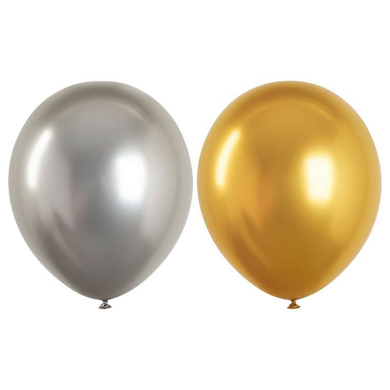 Воздушные шары,  25шт., М12/30см, MESHU "Shine", хром, 2 цвета ассорти