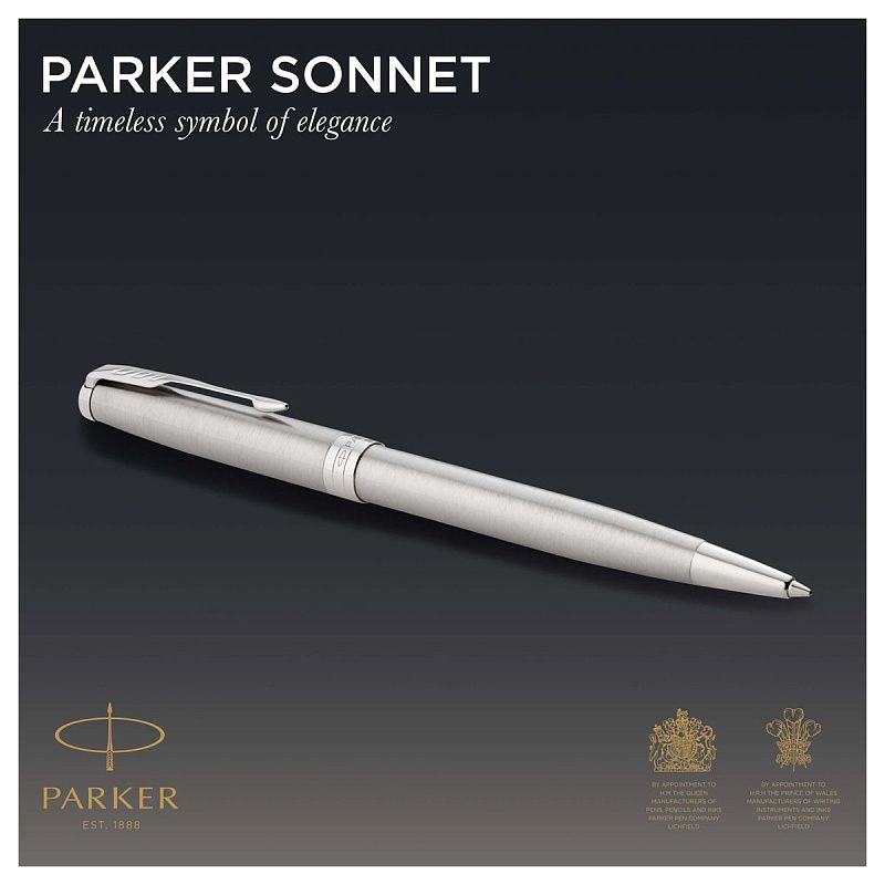 Ручка шариковая Parker "Sonnet Stainless Steel CT" черная, 1,0мм, поворот., подарочная упаковка 