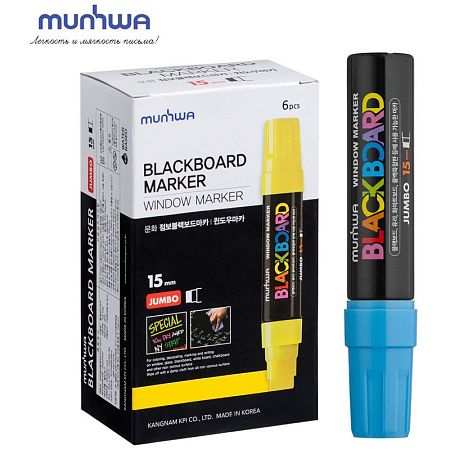 Маркер меловой MunHwa "Black Board Jumbo" голубой, 15мм, водная основа 