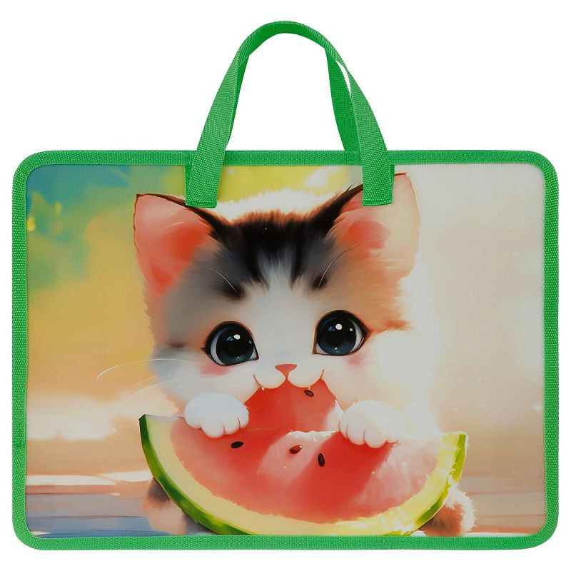Папка с ручками А4 ArtSpace "Watercolor kitten", пластик, на молнии, 70мм 
