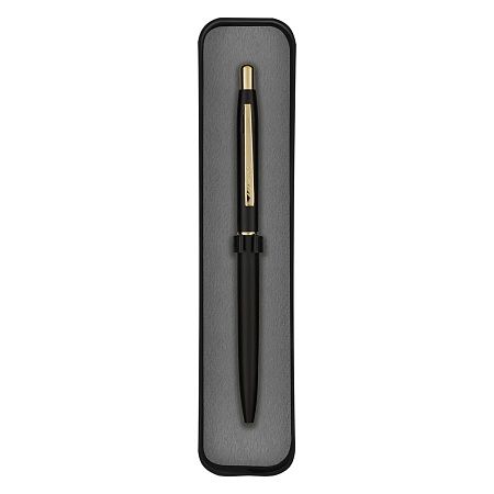 Ручка шариковая Luxor "Sterling" синяя, 0,7 мм, корпус черный/золото, кнопочный механизм, футляр 