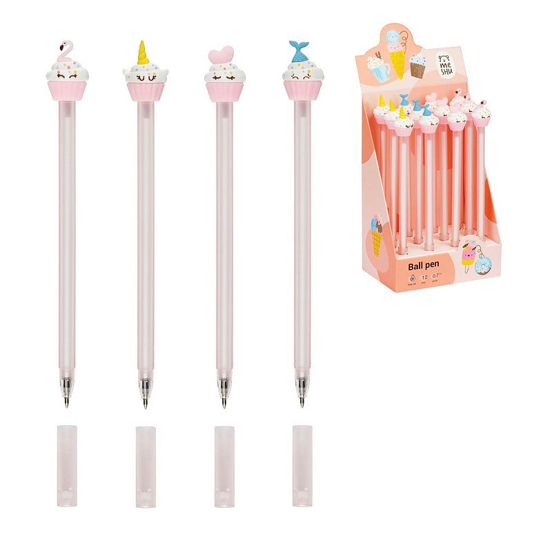 Ручка шариковая MESHU "Small Princess Cake", синяя, 0,7мм, корпус ассорти, с топпером 