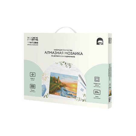 Алмазная мозаика ТРИ СОВЫ "Старый маяк", 40*50см, холст на деревянном подрамнике, картонная коробка с пластиковой ручкой