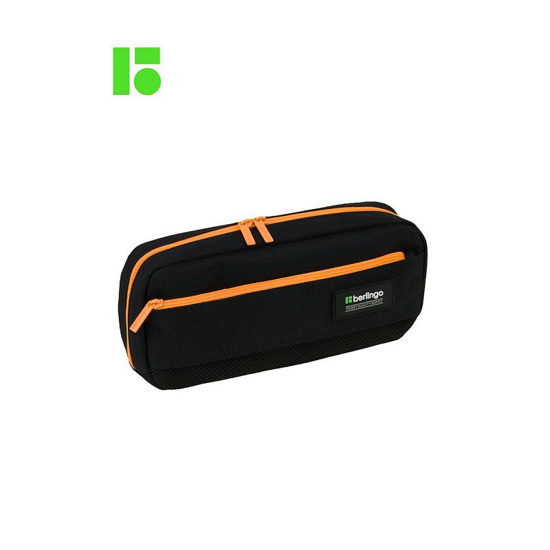 Пенал мягкий 1 отделение, 1 карман, 215*95*44 Berlingo "Black and orange", полиэстер, внутренний органайзер 