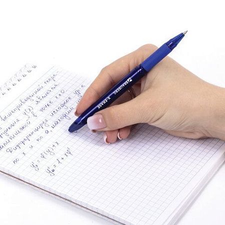 Ручка стираемая гелевая с грипом BRAUBERG "X-ERASE", СИНЯЯ, корпус синий, узел 0,7 мм, линия письма 0,35 мм, 143333 