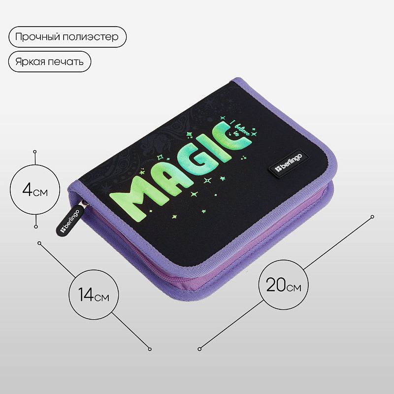 Пенал 1 отделение, 200*140*40 Berlingo "Purple Magic", дополнительная откидная секция, полиэстер 
