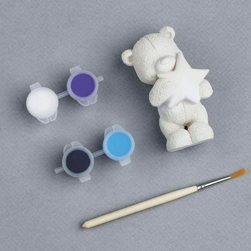 Набор для росписи из гипса ТРИ СОВЫ "Мишка со звездой", высота фигурки 8,5см, с красками и кистью, картонная коробка