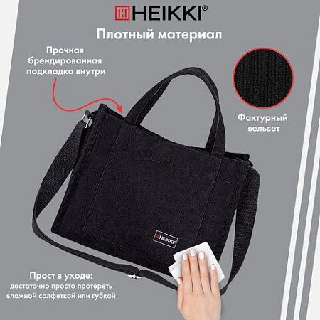Сумка-шоппер HEIKKI mini, вельвет, карманы, 25х20 см, черный, 272439 