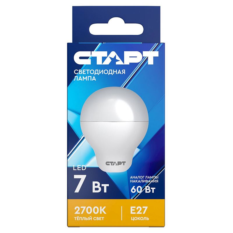 Лампа светодиодная Старт LED, серия "ЭКО" 7W30, тип А "груша", E27, 2700К, теплый свет, 15000ч
