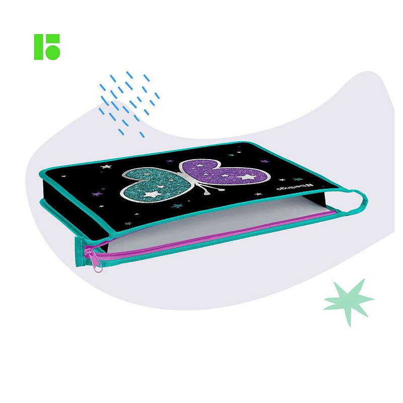 Папка для тетрадей 1 отделение, А4 Berlingo "Shining butterfly", 340*245*40мм, пластик, на молнии 