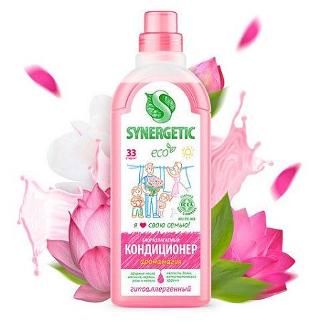 Кондиционер-ополаскиватель для белья 1 л SYNERGETIC "Аромамагия", гипоаллергенный, концентрат, 110100 