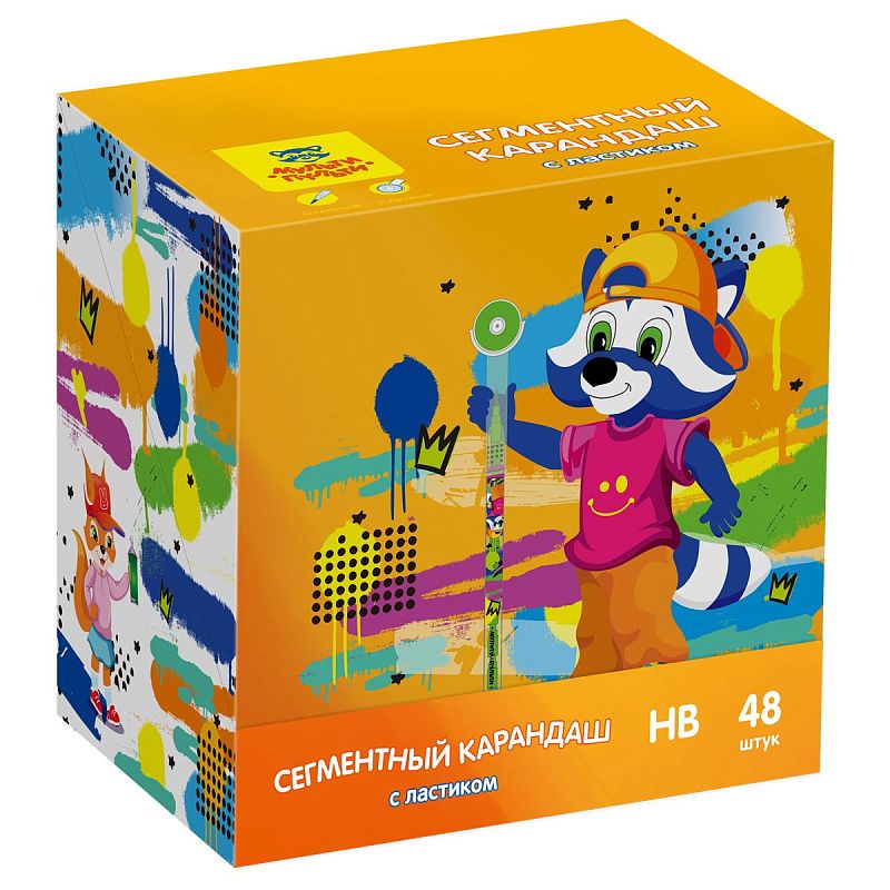 Карандаш сегментный Мульти-Пульти "Енот в городе", с ластиком, ассорти 