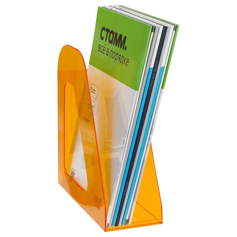 Лоток для бумаг вертикальный СТАММ "Фаворит", тонированный оранжевый, ширина 90мм