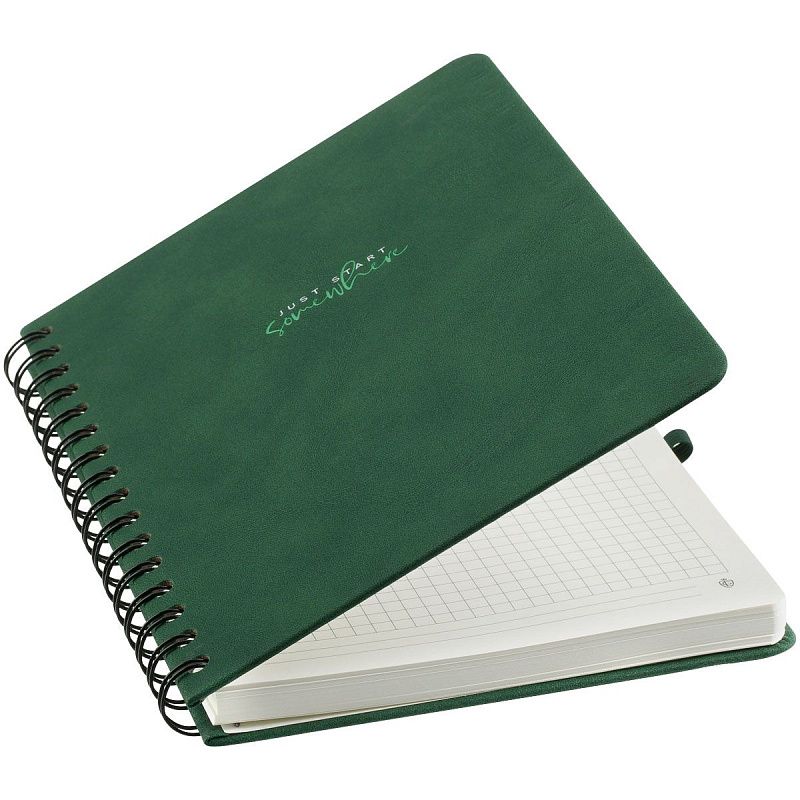 Записная книжка А5 96л., кожзам, на гребне, Greenwich Line "Just start. Green", твердая обложка, тиснение фольгой, с петлей для ручки