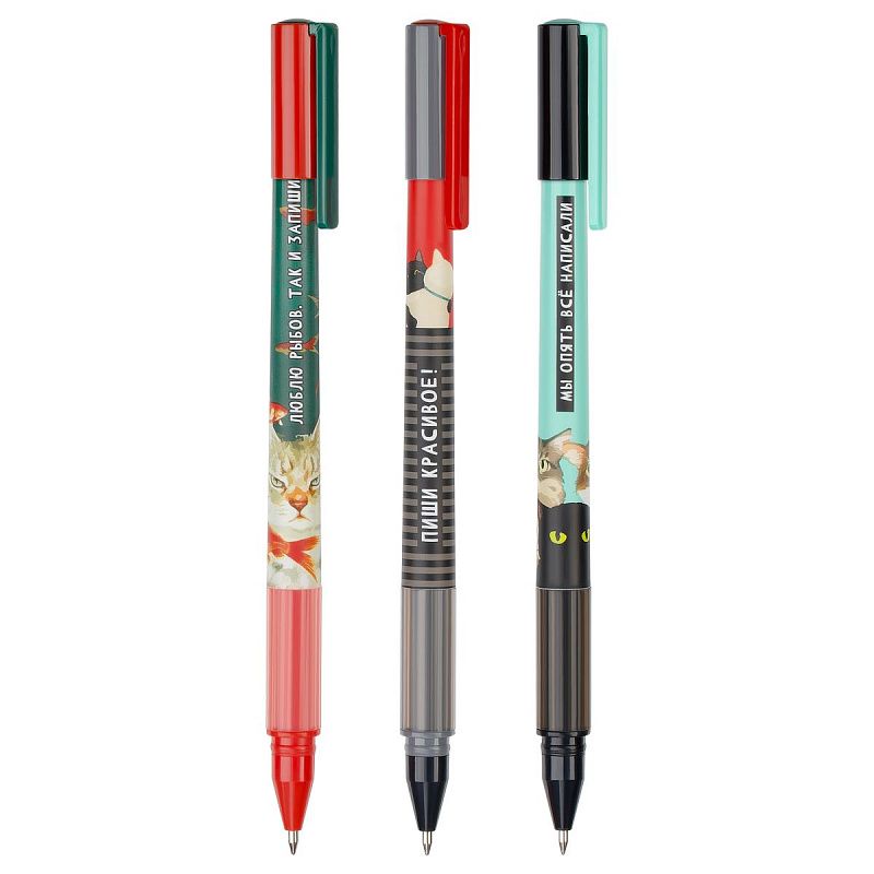 Ручка шариковая MESHU "Moody cats" синяя, 0,7мм, грип, корпус ассорти 