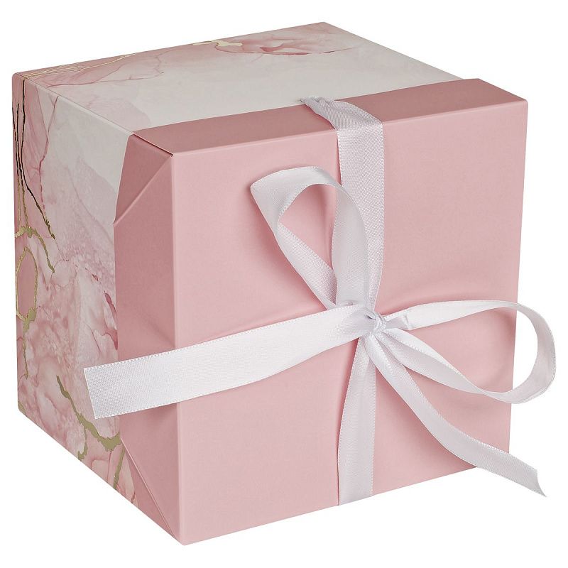 Коробка складная подарочная MESHU "Pink marble", (15*15*15см), с лентой, отд фольгой