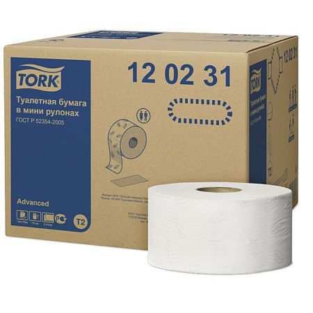 Бумага туалетная Tork "Advanced"(T2) 2-слойная, мини-рулон, 170м/рул., тиснение, белая 
