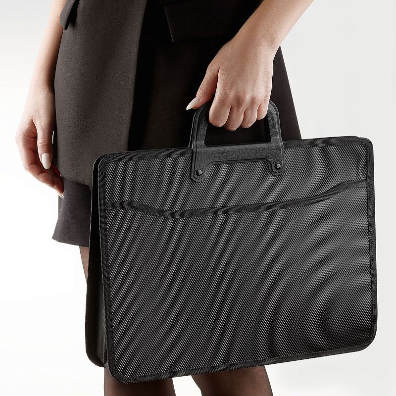 Папка-портфель 2 отделения СТАММ  А4+, 280*370*90мм, 700мкм, черный 