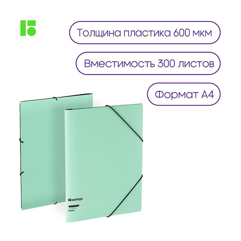 Папка на резинке Berlingo "Instinct" А4, пластик, 600мкм, мятный 