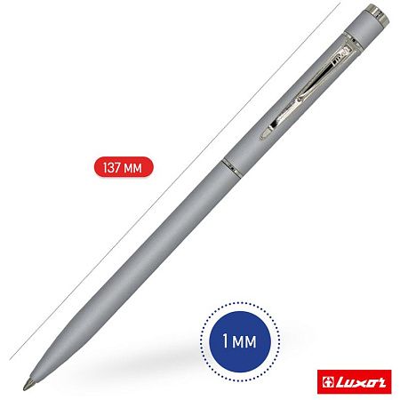 Ручка шариковая Luxor "Sleek" синяя, 1,0мм, корпус серый металлик, поворотный механизм 