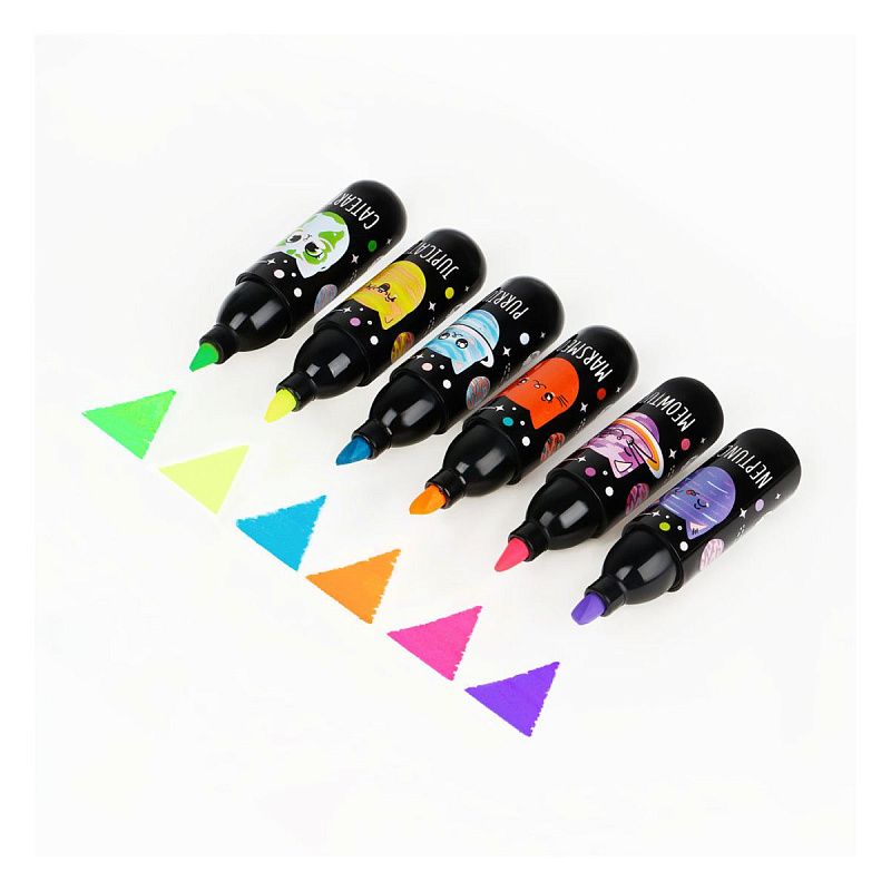 Набор текстовыделителей MESHU "Meowspace" 06цв., неоновые цвета, 1-5мм, ПВХ бокс с европодвесом 