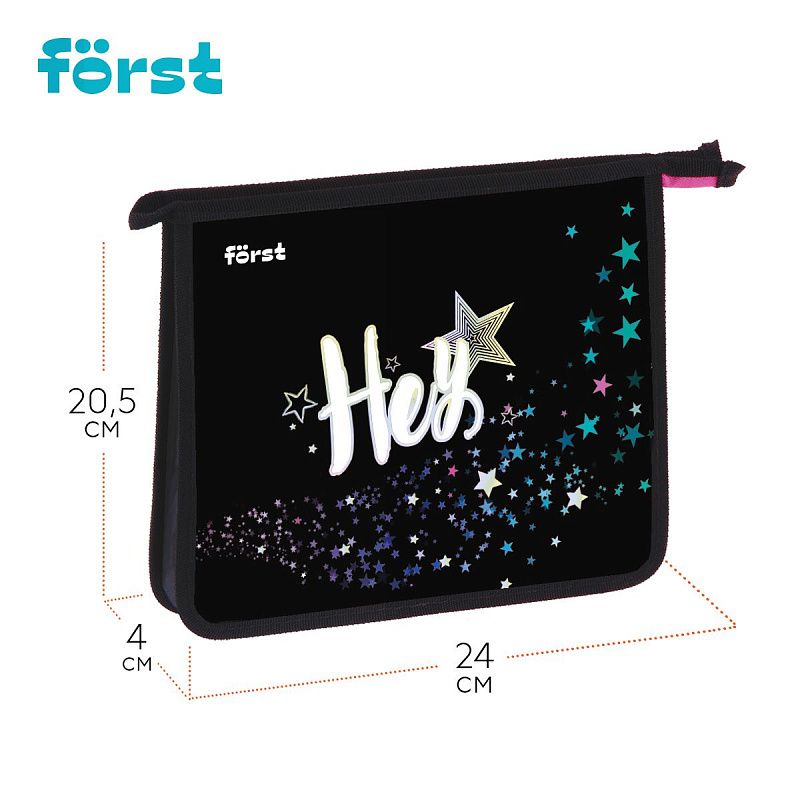 Папка для тетрадей 1 отделение, А5 Först "Hey!" , 240*205*40 мм, пластик, на молнии 