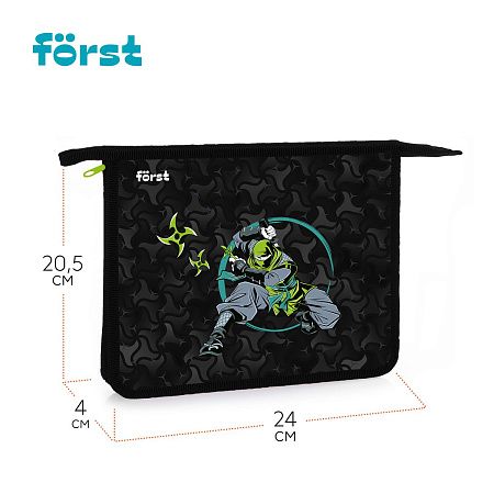 Папка для тетрадей 1 отделение, А5 Först "Ninja", 240*205*40мм, пластик, на молнии 