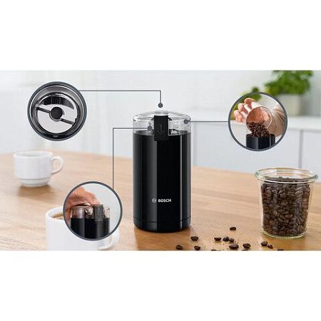 Кофемолка BOSCH MKM6003, мощность 180 Вт, вместимость 75 г, пластик, черная