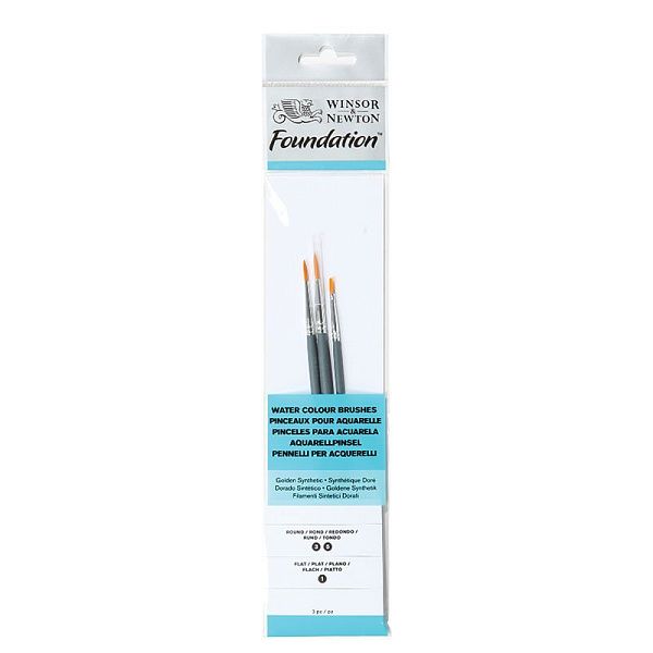 Набор худож кистей синтетика для акварели Winsor&Newton"Foundation Synthetic Brush", 3шт., круглые №3, 5, плоская №1 Набор худож кистей синтетика для акварели Winsor&Newton"Foundation Synthetic Brush", 3шт., круглые №3, 5, плоская №1