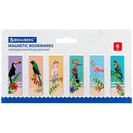 Закладки для книг МАГНИТНЫЕ, "TROPICS", набор 12 шт., 60x20 мм, BRAUBERG, 113172 