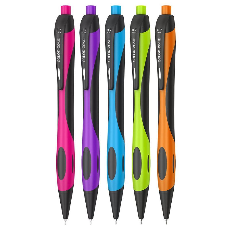 Ручка шариковая автоматическая Berlingo "Color Zone" синяя, 0,7мм, корпус ассорти, пакет с европодвесом 