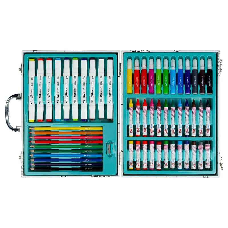 Набор для рисования ArtSpace 58 предм. подарочный бокс. 10цв скетч-маркер., 10цв каранд., 12цв флом., 12цв пастелей, 12цв воск.мелки., блокн., точилка